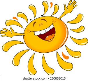 Shining yellow smiling sun cartoon character as weather sign temperature