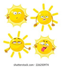 Shining yellow sun cartoon character with expressions