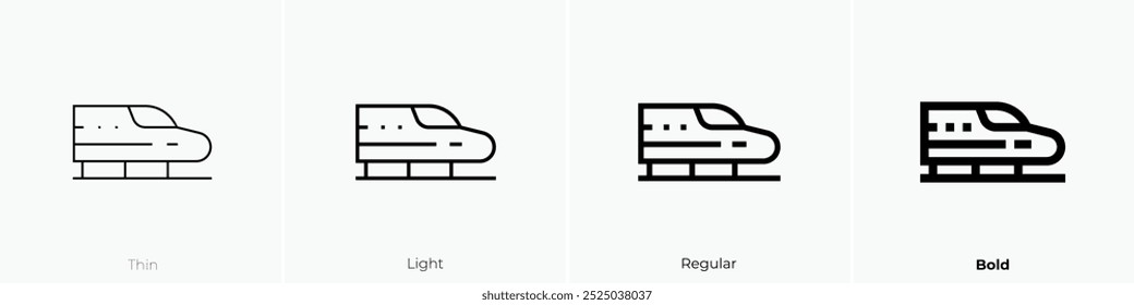 Icono de Shinkansen. Diseño de estilo delgado, ligero, regular y audaz aislado sobre fondo blanco