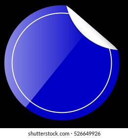 Shinning Blue Circle Tag or label with Curl Effect, at black background