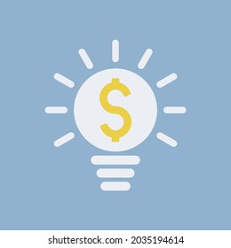 Shinning bright light bulb with dollar icon simple business icon logo. Vector illustration on blue background 