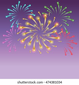Shinning Colorful Starry Fireworks on Night Sky. Vector Illustration.