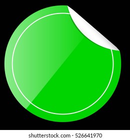 Shinning Green Circle Tag or label with Curl Effect, at black background