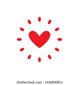Shinning heart icon, sunburst love symbol.