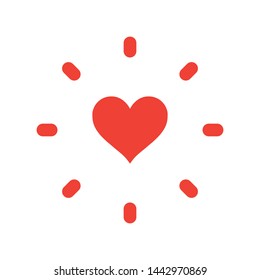 Shinning heart icon, sunburst love symbol.