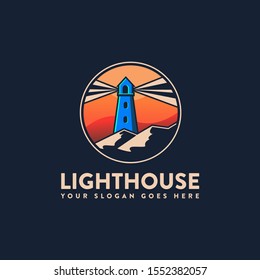 Shinning Lighthouse Logo Vector Template On Dark Background, Lead The Way Logo, Share And Social Logo