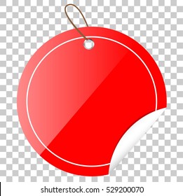 Shinning Red Circle Tag or label with Curl Effect, at transparent Effect Background

