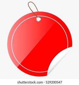Shinning Red Circle Tag or label with Curl Effect, isolated on white
