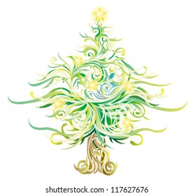 Shinny Christmas tree made with many curves and elements, create by vector.