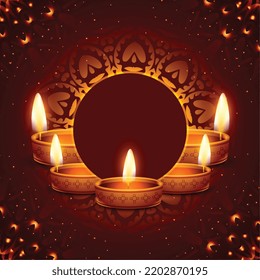 shinny floral background with 3d oil diya for diwali celebration.