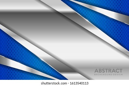 Shinny metal silver background combine with blue textured overlap layer. Abstract background design