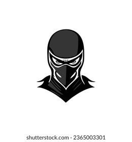 Shinobi Kopf-Logo Vektorgrafik von Ninja assassin Maskottsymbol, Samurai Gesicht Silhouette Symbol Clip-Kunst. einzeln auf weißem Hintergrund.