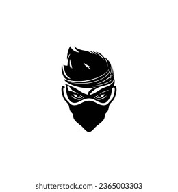 Shinobi Kopf-Logo Vektorgrafik von Ninja assassin Maskottsymbol, Samurai Gesicht Silhouette Symbol Clip-Kunst. einzeln auf weißem Hintergrund.