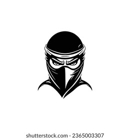 Shinobi Kopf-Logo Vektorgrafik von Ninja assassin Maskottsymbol, Samurai Gesicht Silhouette Symbol Clip-Kunst. einzeln auf weißem Hintergrund.