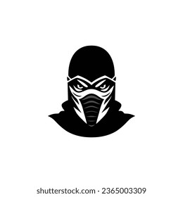 Shinobi Kopf-Logo Vektorgrafik von Ninja assassin Maskottsymbol, Samurai Gesicht Silhouette Symbol Clip-Kunst. einzeln auf weißem Hintergrund.