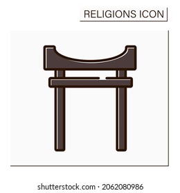 Shinto color icon. Polytheistic pagan religion of East Asian. Animistic, fetishistic, totemic beliefs. Shinto symbol.Religion concept. Isolated vector illustration