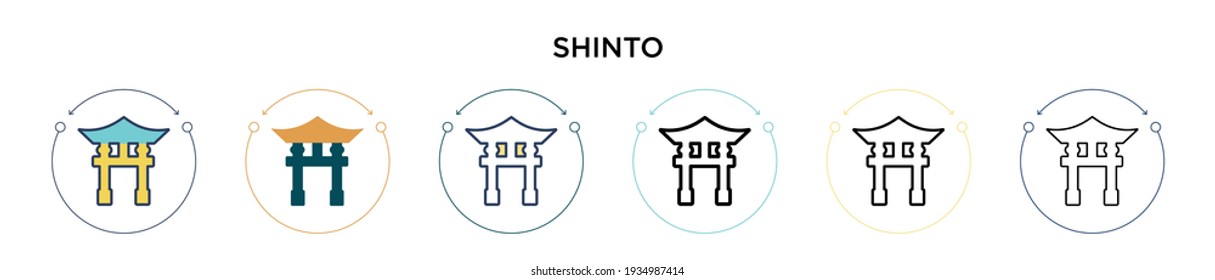 Shinto icon in filled, thin line, outline and stroke style. Vector illustration of two colored and black shinto vector icons designs can be used for mobile, ui, web