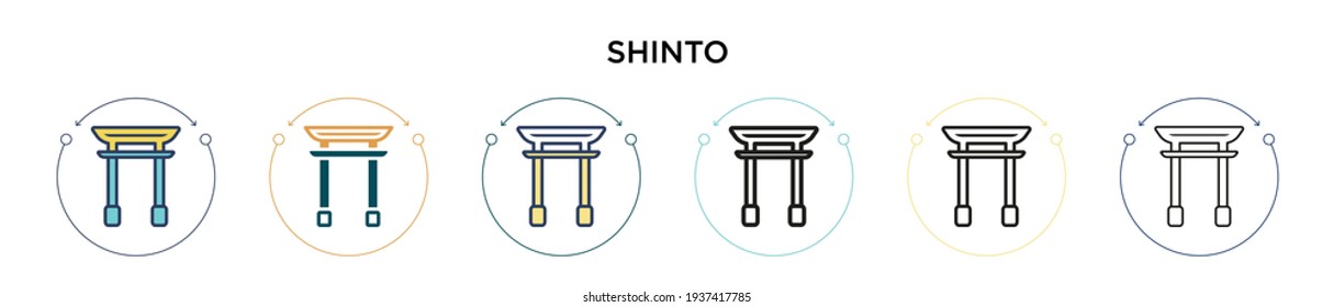 Shinto icon in filled, thin line, outline and stroke style. Vector illustration of two colored and black shinto vector icons designs can be used for mobile, ui, web