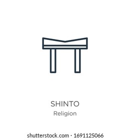 Shinto icon. Thin linear shinto outline icon isolated on white background from religion collection. Line vector sign, symbol for web and mobile