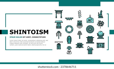 shinto japan japanese temple landing web page vector. asia, asian torii, shintoism hiroshima, miyajima itsukushima, architecture travel shinto japan japanese temple Illustration