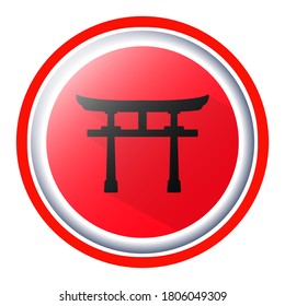 Shinto shrine gate or torii flat icon isolated on a round japanese flag for apps or websites