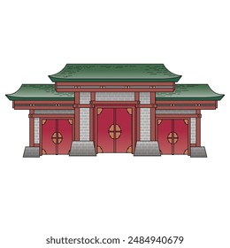 Shinto Shrine, Japanese travel landmark, vector buildings of Tokyo