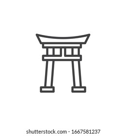 Shinto Shrine line icon. linear style sign for mobile concept and web design. Torii gate outline vector icon. Symbol, logo illustration. Vector graphics