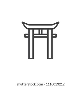 Shinto Shrine outline icon. linear style sign for mobile concept and web design. Japanese Torii Gate simple line vector icon. Symbol, logo illustration. Pixel perfect vector graphics
