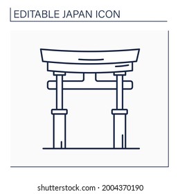 Shintoism line icon.East Asian religion.Philosophical tradition. Religious symbol. Animistic fetishistic, totemic beliefs. Japanese culture concept. Isolated vector illustration.Editable stroke