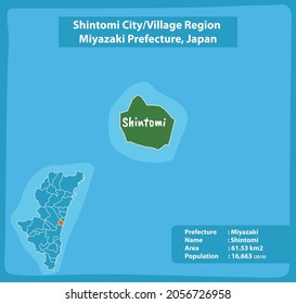 Shintomi City Village Region Miyazaki Prefecture Map, Japan