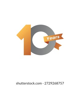 Brillante Vector de 10 Años de Aniversario, Número de Oro con Anuncio de Cinta, Celebrando Hito Corporativa, Evento, Conmemorando Una Década de Logros