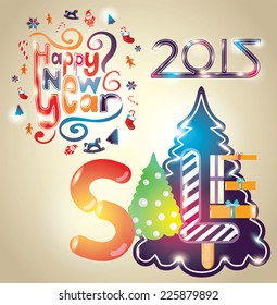 Shiny 2015 Happy New Year greeting card. Sale poster.