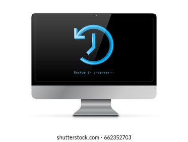 Shiny 3D backup sign on computer screen - vector illustration