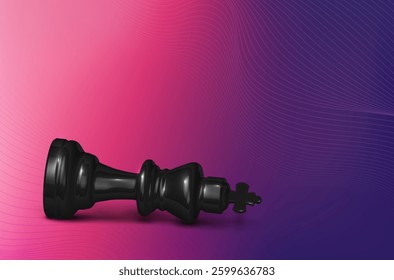 Shiny 3D black chess king piece, prominently displayed against colorful gradient background, symbolizing strategy, power, and importance of thoughtful moves in life.