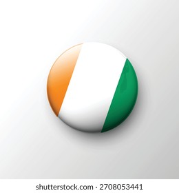 A shiny 3D button of the Ivory Coast flag featuring its vertical orange, white, and green stripes in a clean spherical style.
