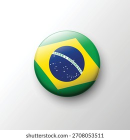 A shiny 3D button showing the Brazil flag with its green field, yellow diamond, and blue globe. Great for sports themes, cultural visuals, and international projects.