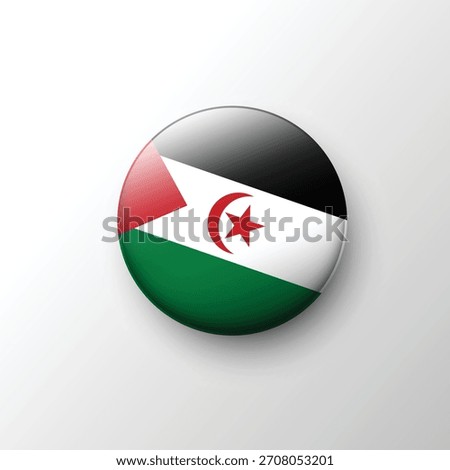 A shiny 3D button of the Western Sahara flag showing black, white, green, red sections with the crescent and star emblem.