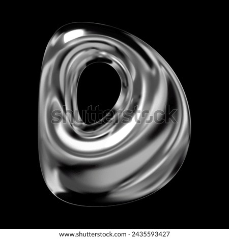 Shiny 3D chrome letter D, retro futuristic balloon bubble style, liquid metal effect with reflective gloss, isolated volumetric rendering, Y2K vector for modern design