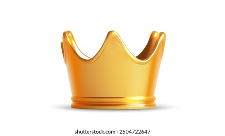 A shiny 3D golden crown with smooth, rounded tips, isolated on a white background. The minimalist and elegant design symbolizes royalty, luxury, and prestige. Symbol of royal power, victory or luxury.