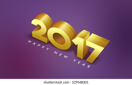 Shiny 3D Golden Text 2017, Happy New Year Party feiert Banner Design. 
