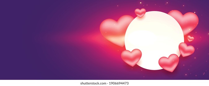 shiny 3d hearts valentines day banner with text space