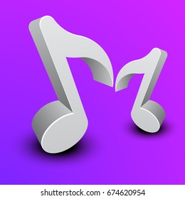 Schlaue 3D-Musikhinweise auf violettem Hintergrund.
