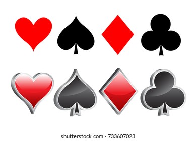 Shiny 3D Playing Card Suite Vector Illustration Isolated On White Background