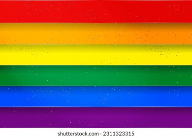 Shiny 3d Rainbow Pride Flag with rainbow colored polka dot confetti. Vector Illustration. EPS 10