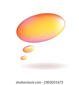 Shiny 3D render retro speech bubble in trendy groovy colors, oval shape, shadow below. Word, thought, emotion, conversation balloon for comics, comments, stickers, articles, websites, etc.