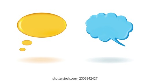 Shiny 3D render retro speech bubble in trendy groovy colors, oval and cloud shape, shadow below. Word, thought, emotion, conversation balloon for comics, comments, stickers, articles, websites, etc.