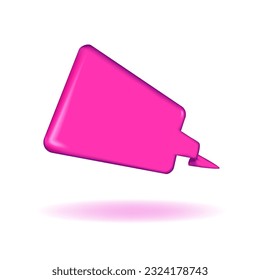 Shiny 3D render retro speech bubble in bright neon pink color, shape of uneven rectangle, folded tail, shadow below. Word, thought, emotion balloon for comments, stickers, articles, websites etc.