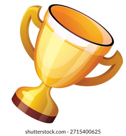 Taza de trofeo dorada renderizada brillante en 3D con un acabado metálico brillante y asas elegantes. Esta vibrante ilustración representa la victoria, el primer lugar, el campeonato y la excelencia. Perfecto para activos de la interfaz de usuario del juego, gráficos de competición deportiva, insignias de recompensa y metáforas de éxito comercial.