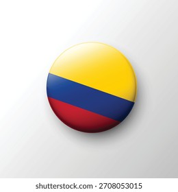 Brillante Botón redondo en 3D de la bandera colombiana con llamativas rayas Horizontales amarillas, azules y rojas.