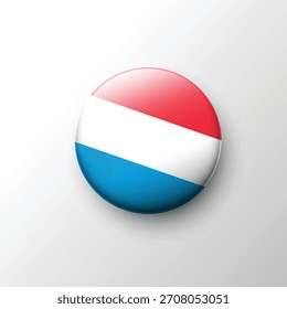 A shiny 3D round emblem featuring the Luxembourg flag with its bright red, white, and light blue horizontal stripes.
